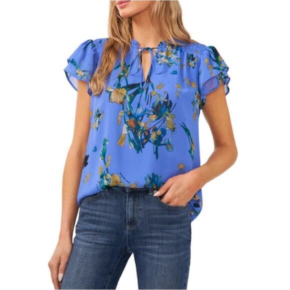 CeCe Tops - CeCe Women's Tropic Night Island Oasis Flutter Sleeve Blouse Top Size XL NWT